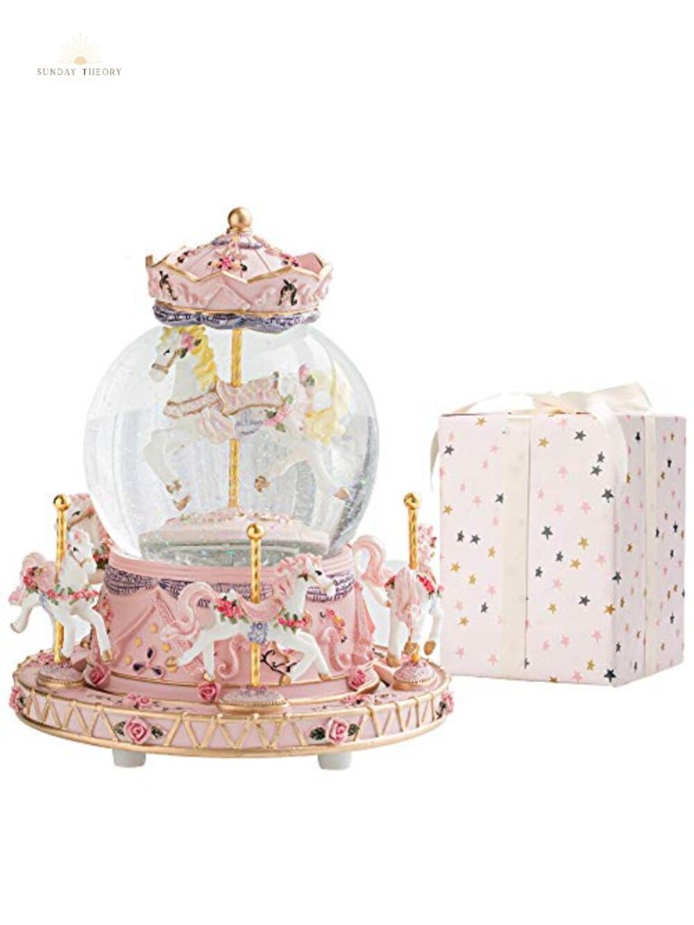 Musical Snow Globe Carousel Music Box Resin LED Light Display Gift Keepsake